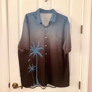 Vacation vibes palm tree blue & gray ombre button down lightweight shirt 2XL
